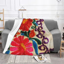 Ljojo Mexican Flowers Embroidery Art Blanket: Soft Fleece Warm 3D Throw Blanket