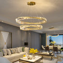 Ljojo Luxe Gold Plated Steel Pendant Light with K9 Crystals, Irregular Ring LED Design
