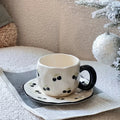 Ljojo 10oz Korean Style Ceramic Coffee Mug with Saucer Hand Painted Tea Cup Set