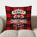 Ljojo Merry Christmas Red Plaid Holiday Pillow Cover - for Sofa, Bedroom, Car
