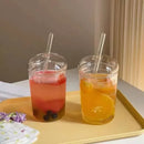 Ljojo 450ML Clear Glass Iced Coffee Cup with Lid and Straw, Stylish Transparent Drinkware