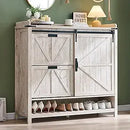 Ljojo™ Farmhouse Shoe Storage Cabinet: 2 Flip Drawers, Sliding Door, Rustic Hidden Organizer