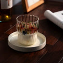 Ljojo 300ML Ins Iced Milk Glass Cups, Ribbed Drinking Glasses for Cocktail Beer Juice
