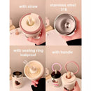 Ljojo 500ml Stainless Steel Cat Coffee Tumbler Thermos with Straw and Handle