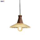 Ljojo LED Wood Pendant Light with Clear Glass Shade E27 90v-260v Suspension Luminaire