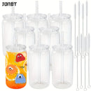 Ljojo 16oz Plastic Cups with Lid & Straw Set, Straw Brush Included for Juice, Coffee