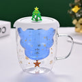Ljojo 300ml Christmas Double Wall Glass Cup with Silicone Lid