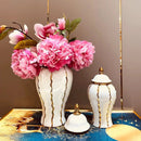 Ljojo™ Gold Plaid Ceramic General Jar with Lid - Home Decor Vase & Storage Jar