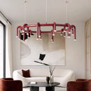 Nordic Modern U-shaped Circular Led Chandelier Wine Red Pendant Light for Dining Living Room by Ljojo