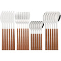 Ljojo 24Pcs Stainless Steel Cutlery Set with Imitation Wood Handle