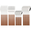 Ljojo 24Pcs Stainless Steel Cutlery Set with Imitation Wood Handle