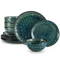Ljojo 12/24-Piece Green Ceramic Dinner Set for 4/8, Kiln Change Stoneware