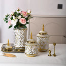 Ljojo™ Ceramic Storage Jar & Vase: White Gold Luxury Decor & Flower Arrangement
