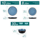 Ljojo 18-Piece Blue Reactive Glaze Stoneware Dinnerware Set - Microwave Safe