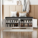 Ljojo™ Double-Layer Shoe Bench with Padded Seat, 4 Doors, Adjustable Shelves