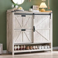 Ljojo™ Farmhouse Shoe Storage: 2 Flip Drawers, Sliding Door, 4-Tier Shelves