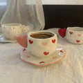Ljojo 10oz Hand Painted Ceramic Coffee Mug Set with Heart Shape Handle
