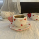 Ljojo 10oz Hand Painted Ceramic Coffee Mug Set with Heart Shape Handle