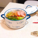 Ljojo 1000ml Ceramic Double Ear Noodle Soup Bowl with Cover - 15cm Microwave Oven Bowl