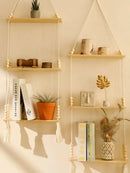 Ljojo™ 3-Tier Macrame Floating Shelves with Beads, Boho Home Decor Storage Rack