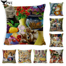 Cute Cat Pattern Linen Cushion Cover by Ljojo for Home Decor