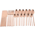 Ljojo 24-Piece Stainless Steel Black Cutlery Set Dinnerware Flatware Tableware