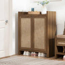 Ljojo™ 24 Pair Shoe Storage Cabinet, Rattan Doors, 6-Tier Farmhouse Style