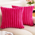 Ljojo Luxury Faux Fur Striped Pillow Covers White
