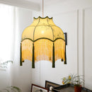 Ljojo French Medieval Style Green Fabric Tassel Pendant Lights Chandeliers for Living Room