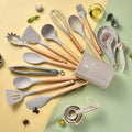 Ljojo 34-Piece Silicone Utensils Set with Wooden Handles
