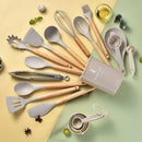 Ljojo 34-Piece Silicone Utensils Set with Wooden Handles