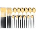Ljojo 24-Piece Stainless Steel Cutlery Set - Black Western Dinnerware Silverware Set
