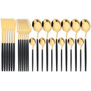 Ljojo 24-Piece Stainless Steel Cutlery Set - Black Western Dinnerware Silverware Set