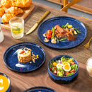 Ljojo 36PC Black Blue Reactive Glaze Dinnerware Set with Vertical Edge