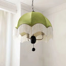 French Medieval Style Green Velvet Tassel Pendant Lights by Ljojo - Retro Pattern Fabric Chandelier for Dining Room & Bedroom
