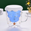 Ljojo 300ml Christmas Double Wall Glass Cup with Silicone Lid