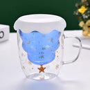 Ljojo 300ml Christmas Double Wall Glass Cup with Silicone Lid
