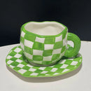 Ljojo 10oz Korean Style Ceramic Coffee Mug with Saucer Hand Painted Tea Cup Set