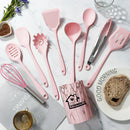 Ljojo 10-Piece Pink Silicone Utensil Set with Box - Non-Stick Kitchen Tools