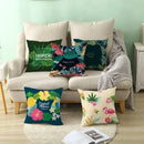 Flamingo Flower Rainforest Cushion Cover with Tropical Plant Animal Pattern by Ljojo
