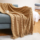 Ljojo Luxury Caramel Knitted Throw Blanket with Wave Tassels