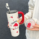Ljojo 30oz Stainless Steel Insulated Tumbler with Straw - Large Capacity Thermos Bottle