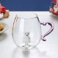 Ljojo 3D Christmas Glass Mug Cup with Heart Handle, 10oz, Water Coffee, Creative Gift