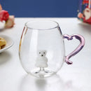 Ljojo 3D Christmas Glass Mug Cup with Heart Handle, 10oz, Water Coffee, Creative Gift