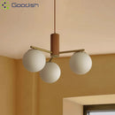 Ljojo Medieval Walnut Wood Glass Ball LED Pendant Lights Chandelier for Home Decoration