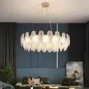 Ljojo Modern Luxury Gold Feather Glass Chandelier Pendant Light for Living Room Bedroom
