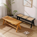 Ljojo™ Farmhouse Rattan Bench With Footrest - Wood Cane Seat