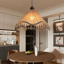 Ljojo Japanese Retro Fabric Tassel Umbrella Pendant Light Chandelier for Dining Room and Bedroom