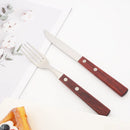 Ljojo 12Pcs Wood Handle Silver Forks Set, Stainless Steel Flatware Dinnerware