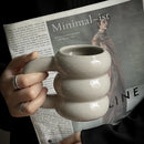 Ljojo 14oz Ceramic Coffee Mug Wavy Style Large Capacity Nordic Creative Cute Cup